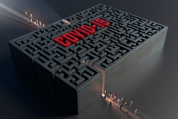 People entering COVID-19 labyrinth