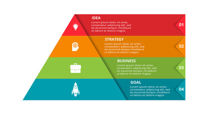 Vector pyramid up arrows infographic, diagram chart, triangle graph presentation. Business timeline concept with 4 parts - obrazy, fototapety, plakaty