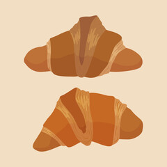 Cartoon croissant. Isolated vector illustrations. Set of fresh crispy croissants. Food design illustration. French bakery.