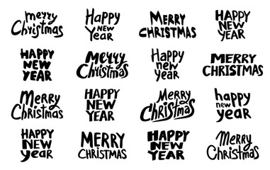 Christmas lettering collection. Happy New Year. Typography set