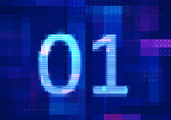 01 binary computer code on the  screen on monitor computer technology with blue background. Abstract digital future design concept.