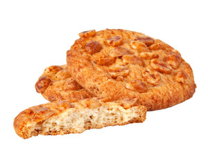 Tasty cookies with peanuts and honey baked isolated on the white