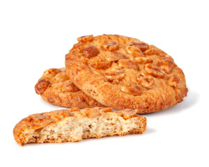 Tasty cookies with peanuts and honey baked isolated on the white