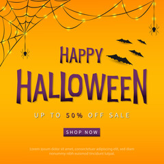 Halloween sale banner. Vector illustration in flat style.