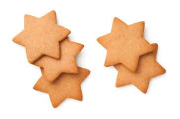 Fototapeta na wymiar Gingerbread Cookies In Shape Of Stars Isolated