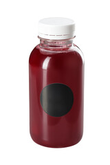 Mockup of plastic bottle with red berries juice isolated at white background. Template with blank label.