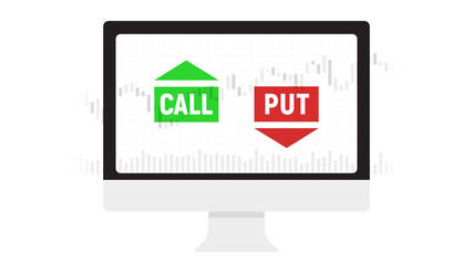 Options Trading. Put and Call options online. Stocks market trading background. Vector.