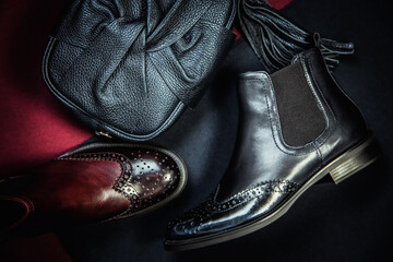 leather shoes red and blue women's shoes autumn