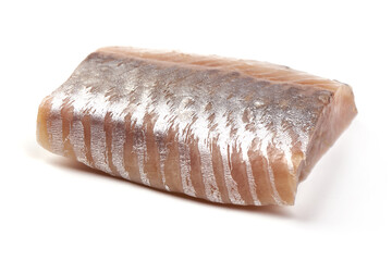 Marinated atlantic herring, sliced fish fillet, isolated on white background © GSDesign