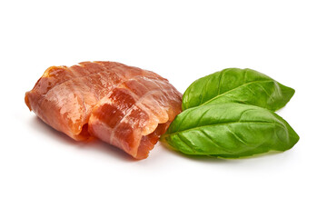 Cold smoked salmon strips, isolated on white background