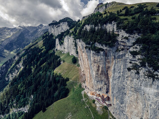 Drone photo of Berggasthaus Aescher in Suisse Alps