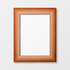 Vector 3d Realistic Decorative Brown Wooden Simple Modern Frame for Presentation Isolated on White Background. Design Template for Mockup, Front View
