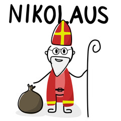 Nikolaus als Vektor Datei. Ver&auml;nderbar und Anpassbar zu jeder denkbaren Anwendung. Handgezeichnetes Bild, geeignet f&uuml;r Plakate, Poster, Vortr&auml;ge, Schule und Schilder. 