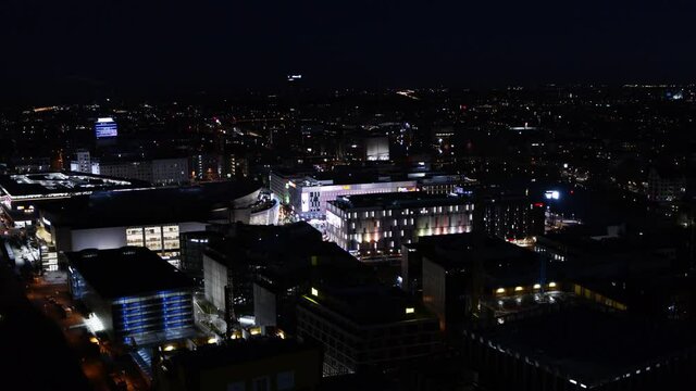 moody Aerial night flight over Berlin Skyline