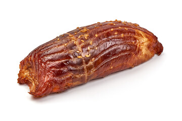 Rolled smoked salmon, isolated on white background