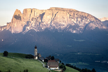 Gloden hour view on Schlern in South Tyrol Italy