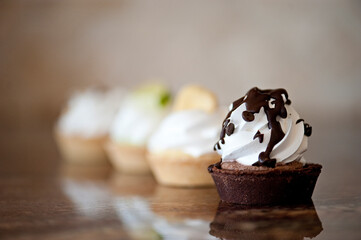 Tarts with Selective Focus on Chocolate Tart