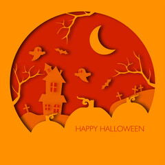 halloween pumpkin spooky ghost house and bats