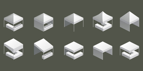 Set Tent trade event isometry, promotional outdoor advertising canopy mobile