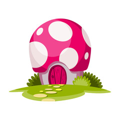 Fairytale house. Cartoon house in the shape of mushroom. Abstract building. Colorful illustration of housing for fairytale characters. Vector fantasy house on white background