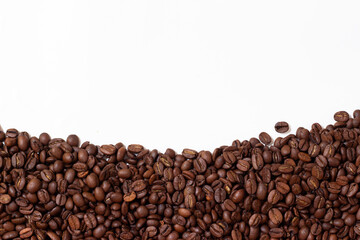 Frame made of coffee beans. Pattern from roasted coffee beans. Template coffee pad.