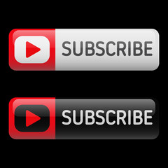 Subscribe button set rounded fellow banner isolated on black background. Vector illustration.