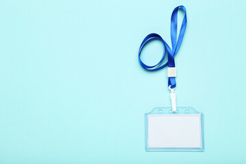 Blank white bagde on blue background