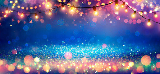 Abstract Christmas Party Background - Golden Glitter With Defocused Effect In Shiny Night And...
