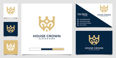 Obraz na płótnie Canvas Minimalist crown house logo inspiration with line style and business card