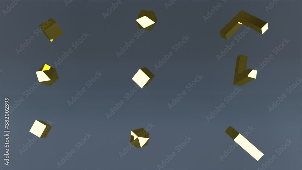 Poster 3d rendering of set of diffrent golden elements. computer generated geometric backdrop