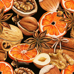 Watercolor high quality winter spices pattern