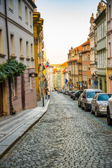 Fototapeta na wymiar Prague, Czech republic - September 20, 2020. Nerudova street without tourists during travel restrictions