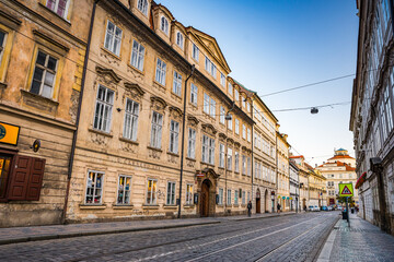 Obraz premium Prague, Czech republic - September 20, 2020. Karmelitska street without tourists during growing pandemy in Europe Covid-19