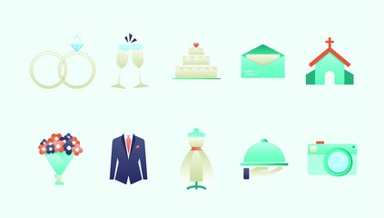 Vector Wedding Icon Illustrations Collection 