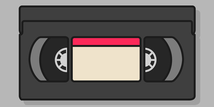 Video cassette in lineal colored style. Illustration of obsolete technology.