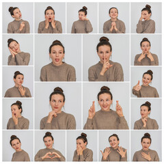 a young woman collage of different facial emotions