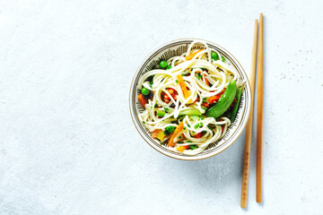 Fototapeta na wymiar Vegan asian noodles served in bowl