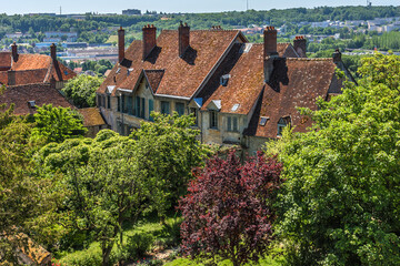 View of Provins medieval city from Cesar tower. Provins - commune in Seine-et-Marne department,...