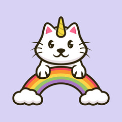 Cute cat unicorn mystical mascot logo design illustration
