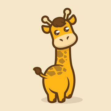 Cute little baby giraffe mascot logo design illustration