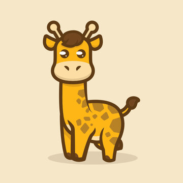 Cute little baby giraffe mascot logo design illustration