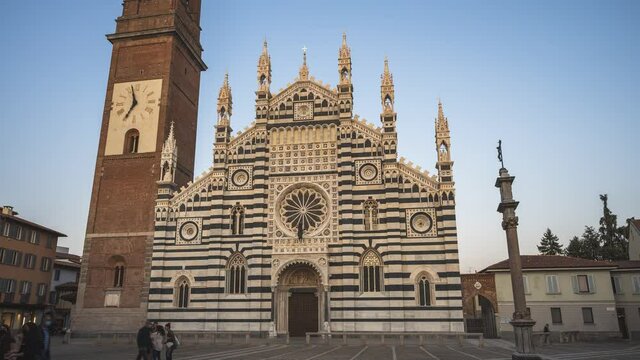 Hyperlapse during sunset of Monza church just restored, Monza Cathedral Lombardy, Italy.