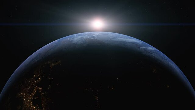 The planet earth while the sun is rising. Ultra realistic 3D render. [ProRes - UHD 4K]