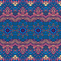Vector seamless pattern ethnic tribal geometric psychedelic colorful print