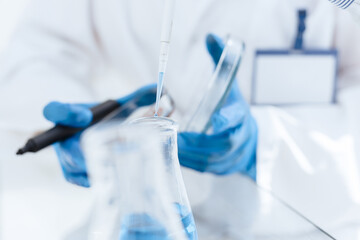 close up. image of scientists microbiologists conduct research