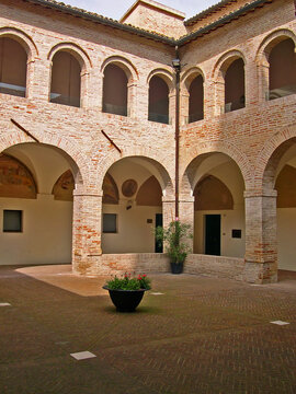 Italy, Marche, Ostra Vetere, the Cloister of Saint Francis in Fredom square.