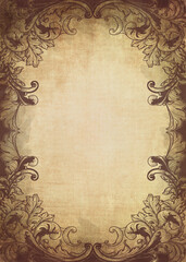 Hand-drawn background or frame for a diploma or certificate in a vintage style. Illustration with a frame and place for text on the old paper backdrop