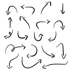 Vector set of hand drawn arrows pointing in different directions on white background