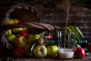 Natural apple cider in a winery in Asturias