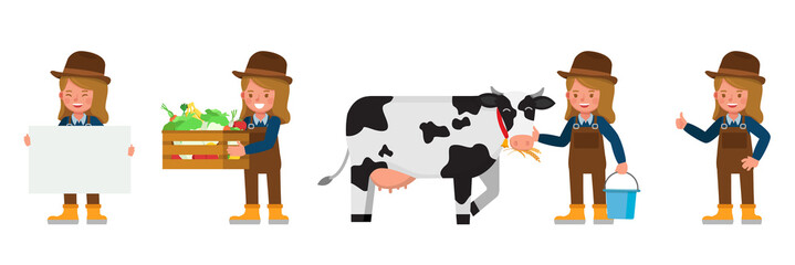 Farmer girl kid character vector design. Presentation in various action with emotions. no2